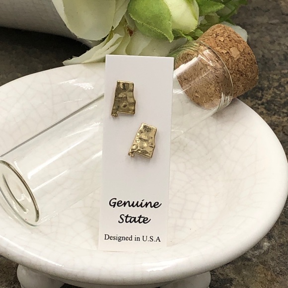 Mini Alabama State Shape Gold Stud Earrings Alabama Alabama Alabama Alabama - Picture 2 of 4